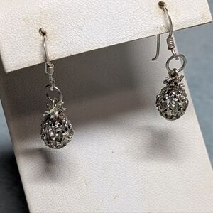 Vintage Sterling Silver Pineapple Drop Pierced Earrings